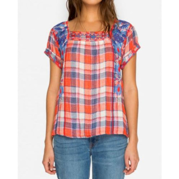 Johnny Was Zelda Mexican Peasant Plaid Top NEW Sm - Picture 2 of 3